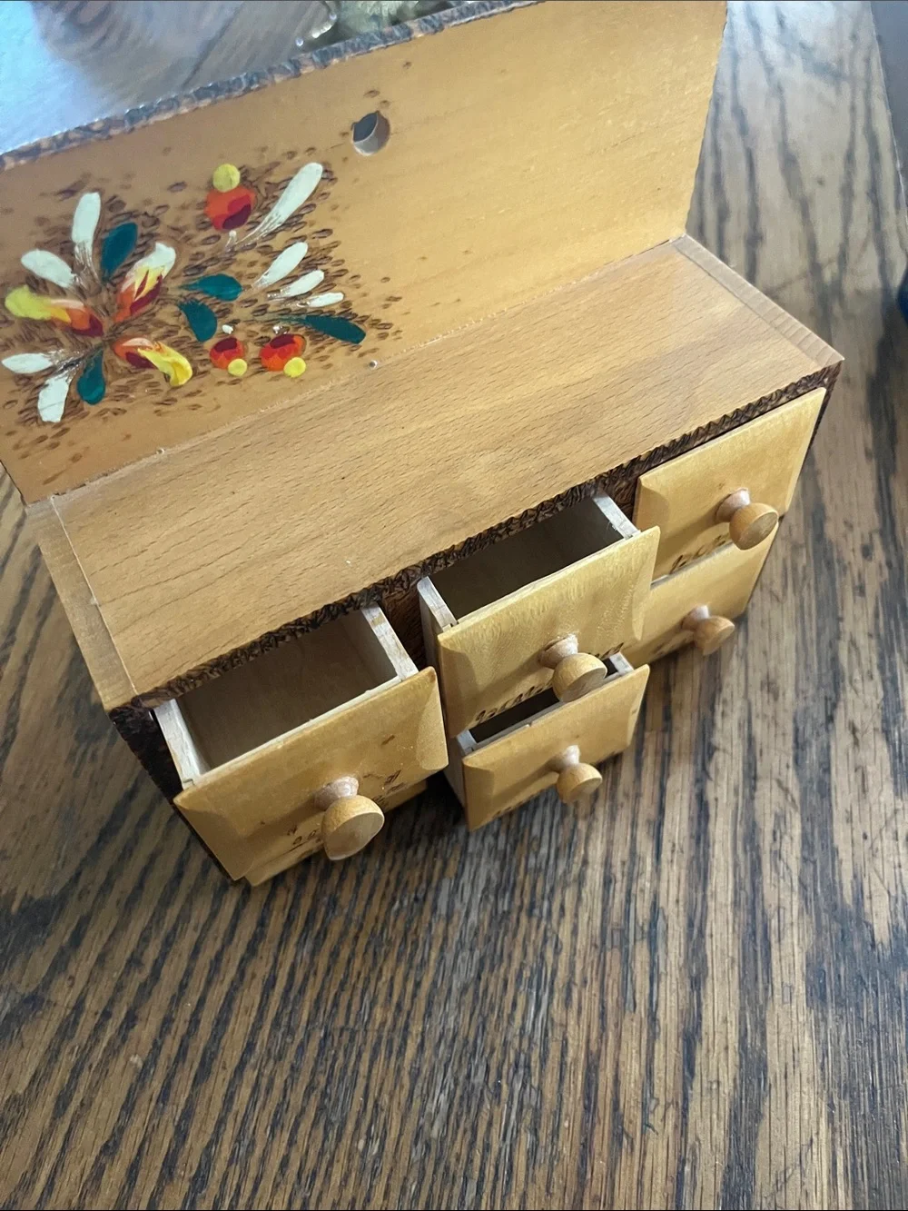 Cottagecore Hand-Painted Wooden 6-Drawer Storage Organizer in Natural Wood